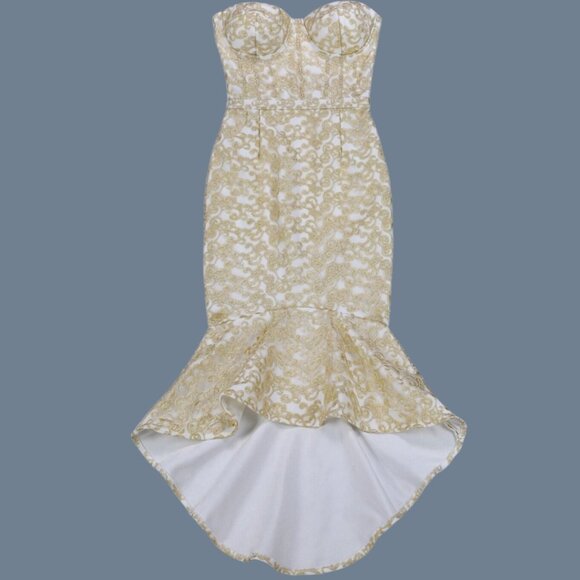 Bustier Strapless Lace Mermaid Bandage Dress | Fishtail Hem Sculpted Fit | S - Picture 4 of 8